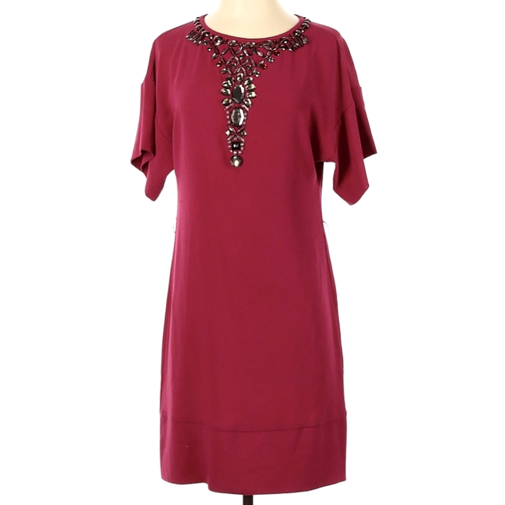 Trina Turk Magenta Gemstone Embellished Jeweled Sheath Dress XS
